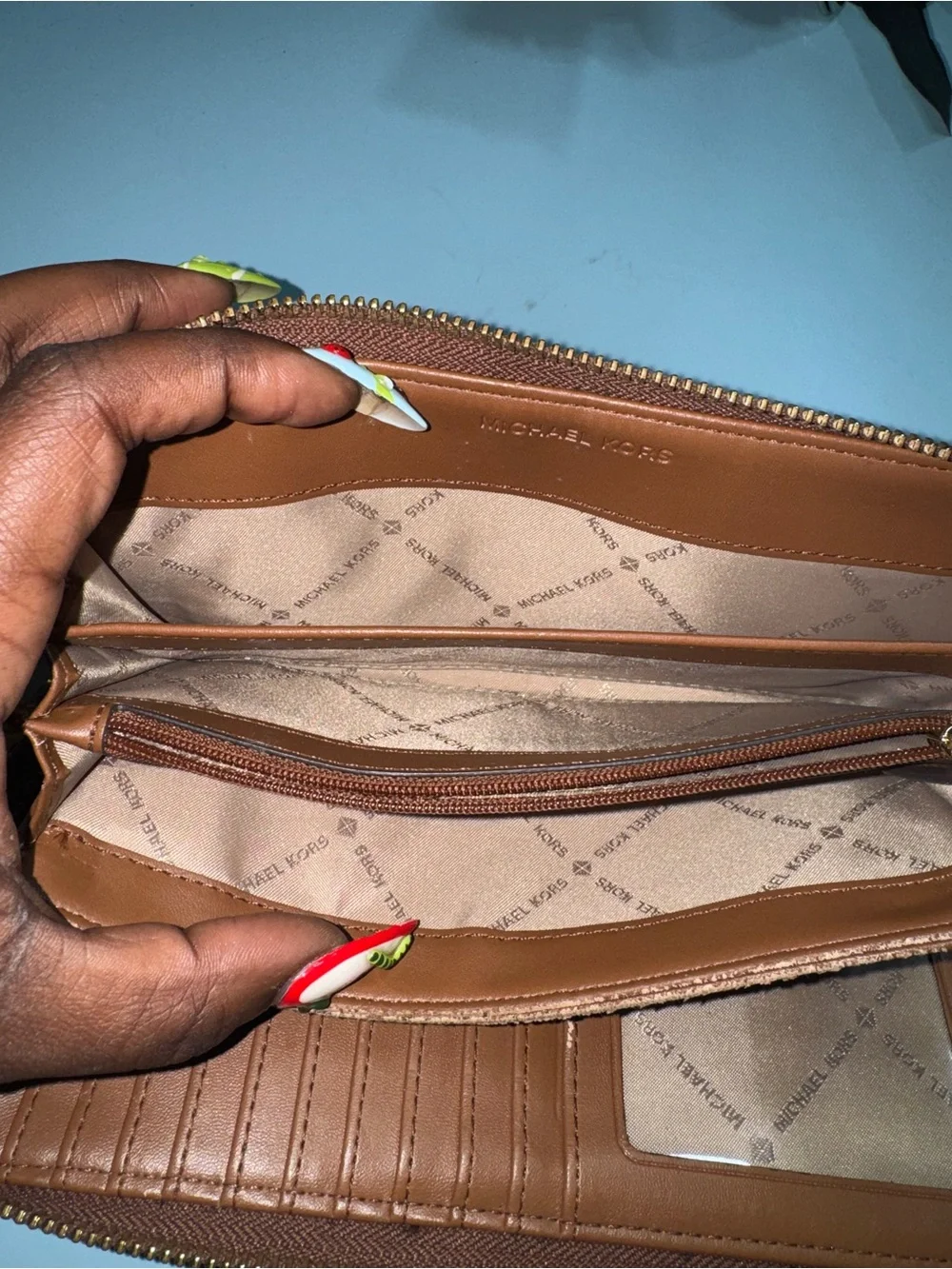 Michael Kors Brown Signature Satchel with Tan Handles and Trim